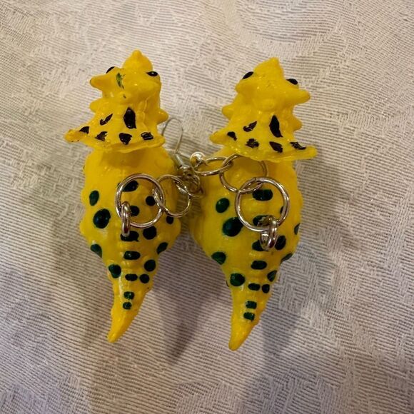 Earrings Pierced Dinosaur Silver Dangly Exaggerated Handmade Costume Jewelry - Picture 6 of 8